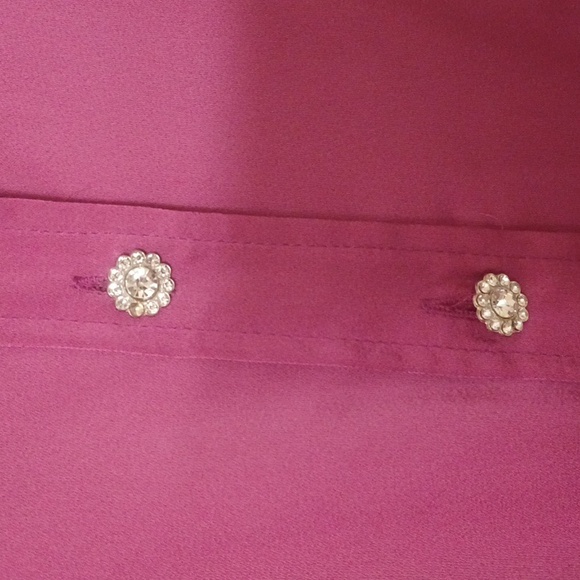 Fuscia Silk-Satin Blouse with Glass & Rhinestone Buttons Plus sz. 3X - Picture 4 of 5